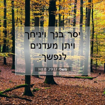 Picture 07 - משלי 29:17 HEB - יסר בנך ויניחך ויתן מעדנים - Bible Verse Picture