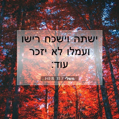 Picture 07 - משלי 31:7 HEB - ישתה וישכח רישו ועמלו לא - Bible Verse Picture