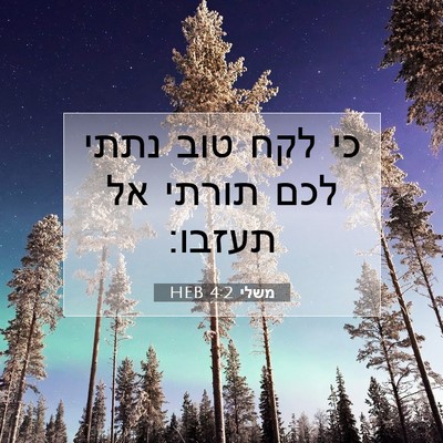 Picture 07 - משלי 4:2 HEB - כי לקח טוב נתתי לכם תורתי - Bible Verse Picture