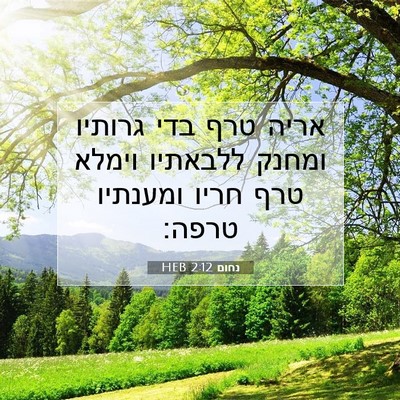 Picture 07 - נחום 2:12 HEB - אריה טרף בדי גרותיו ומחנק - Bible Verse Picture