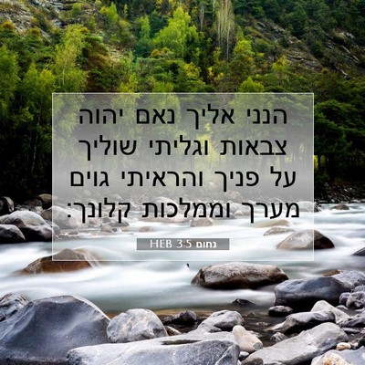 Picture 07 - נחום 3:5 HEB - הנני אליך נאם יהוה צבאות - Bible Verse Picture