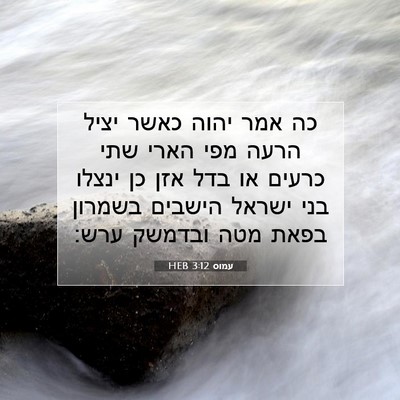 Picture 07 - עמוס 3:12 HEB - כה אמר יהוה כאשר יציל הרעה - Bible Verse Picture
