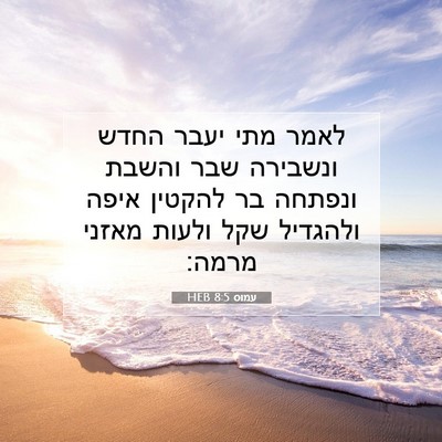 Picture 07 - עמוס 8:5 HEB - לאמר מתי יעבר החדש ונשבירה - Bible Verse Picture