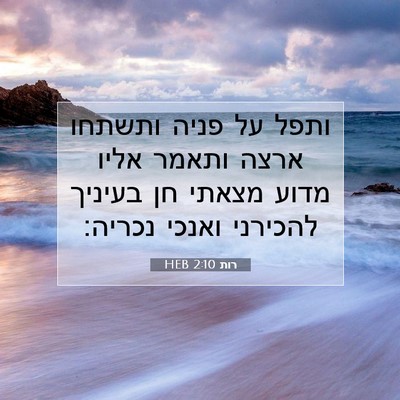 Picture 07 - רות 2:10 HEB - ותפל על פניה ותשתחו ארצה - Bible Verse Picture