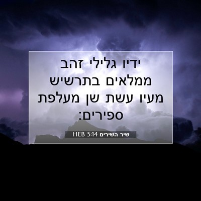 Picture 07 - שיר השירים 5:14 HEB - ידיו גלילי זהב ממלאים - Bible Verse Picture
