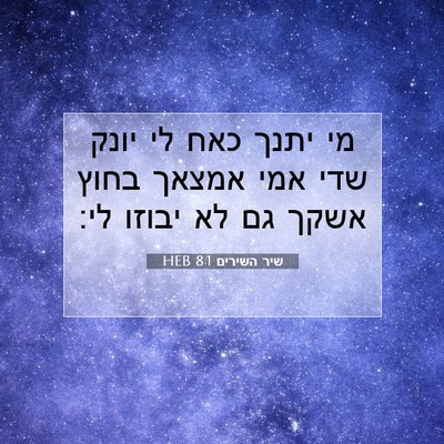 Picture 07 - שיר השירים 8:1 HEB - מי יתנך כאח לי יונק שדי אמי - Bible Verse Picture