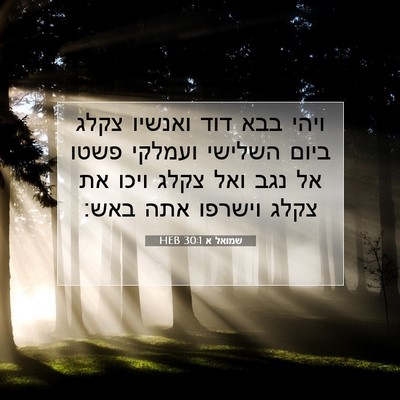 Picture 07 - שמואל א 30:1 HEB - ויהי בבא דוד ואנשיו צקלג - Bible Verse Picture