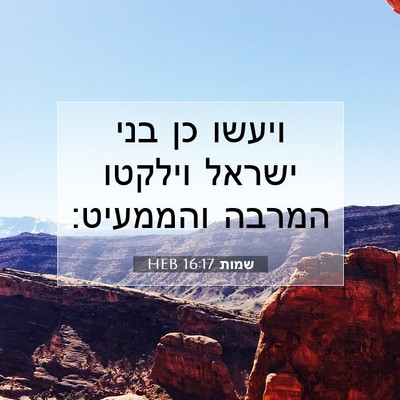 Picture 07 - שמות 16:17 HEB - ויעשו כן בני ישראל וילקטו - Bible Verse Picture