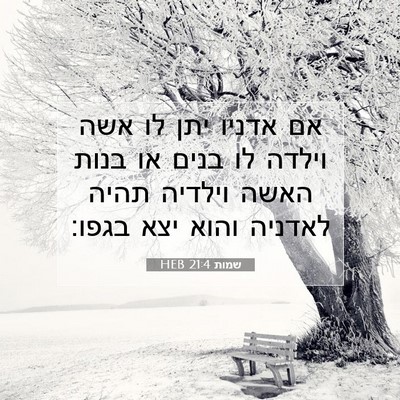 Picture 07 - שמות 21:4 HEB - אם אדניו יתן לו אשה וילדה - Bible Verse Picture
