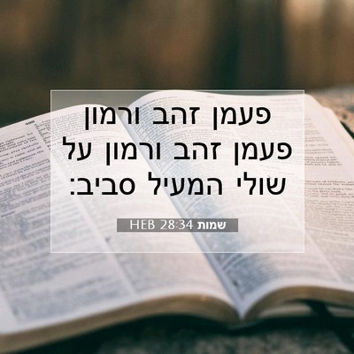 Picture 07 - שמות 28:34 HEB - פעמן זהב ורמון פעמן זהב - Bible Verse Picture