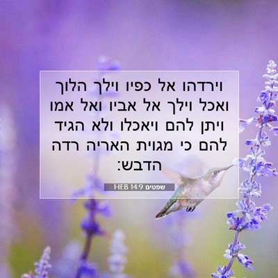 Picture 07 - שפטים 14:9 HEB - וירדהו אל כפיו וילך הלוך - Bible Verse Picture
