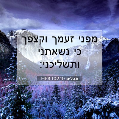 Picture 07 - תהלים 102:10 HEB - מפני זעמך וקצפך כי נשאתני - Bible Verse Picture