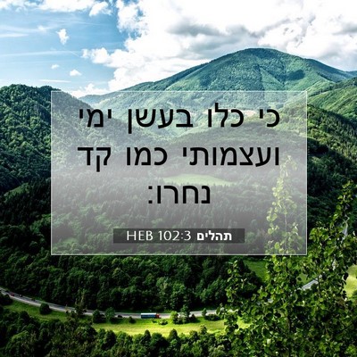 Picture 07 - תהלים 102:3 HEB - כי כלו בעשן ימי ועצמותי כמו - Bible Verse Picture