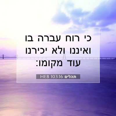 Picture 07 - תהלים 103:16 HEB - כי רוח עברה בו ואיננו ולא - Bible Verse Picture