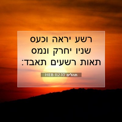 Picture 07 - תהלים 112:10 HEB - רשע יראה וכעס שניו יחרק - Bible Verse Picture