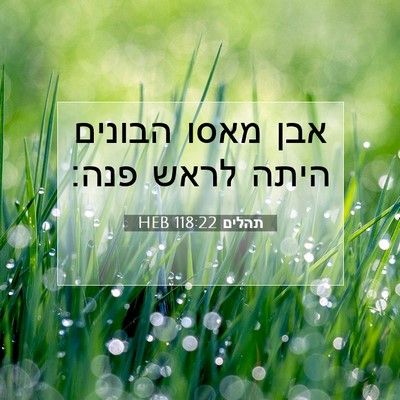 Picture 07 - תהלים 118:22 HEB - אבן מאסו הבונים היתה לראש - Bible Verse Picture