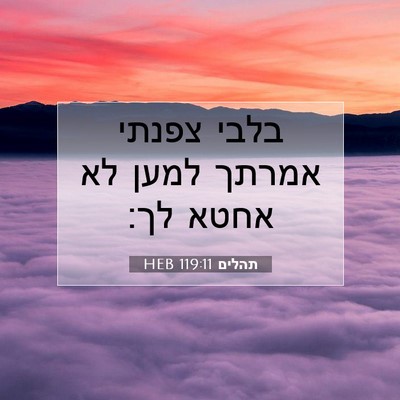 Picture 07 - תהלים 119:11 HEB - בלבי צפנתי אמרתך למען לא - Bible Verse Picture