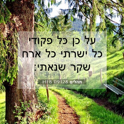 Picture 07 - תהלים 119:128 HEB - על כן כל פקודי כל ישרתי כל - Bible Verse Picture