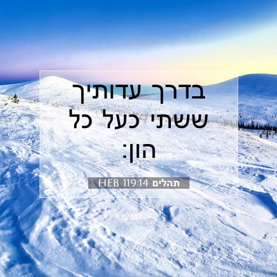 Picture 07 - תהלים 119:14 HEB - בדרך עדותיך ששתי כעל כל - Bible Verse Picture