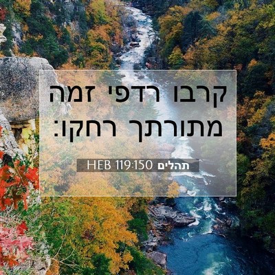Picture 07 - תהלים 119:150 HEB - קרבו רדפי זמה מתורתך - Bible Verse Picture