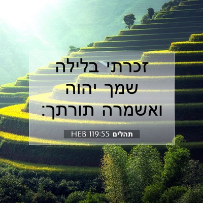 Picture 07 - תהלים 119:55 HEB - זכרתי בלילה שמך יהוה - Bible Verse Picture