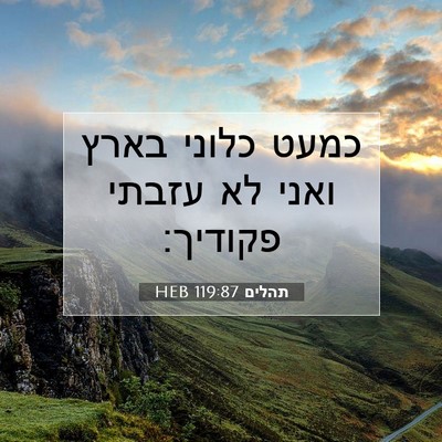 Picture 07 - תהלים 119:87 HEB - כמעט כלוני בארץ ואני לא - Bible Verse Picture