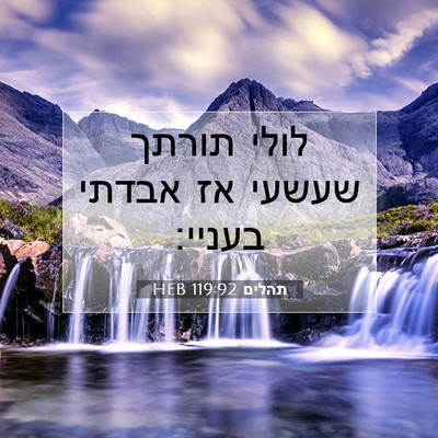 Picture 07 - תהלים 119:92 HEB - לולי תורתך שעשעי אז אבדתי - Bible Verse Picture