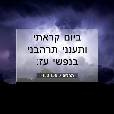 Picture 07 - תהלים 138:3 HEB - ביום קראתי ותענני תרהבני - Bible Verse Picture