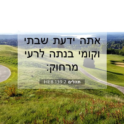 Picture 07 - תהלים 139:2 HEB - אתה ידעת שבתי וקומי בנתה - Bible Verse Picture