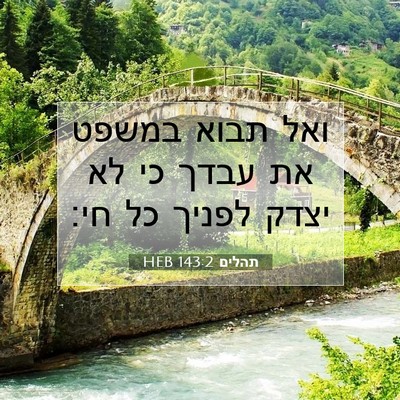 Picture 07 - תהלים 143:2 HEB - ואל תבוא במשפט את עבדך כי - Bible Verse Picture