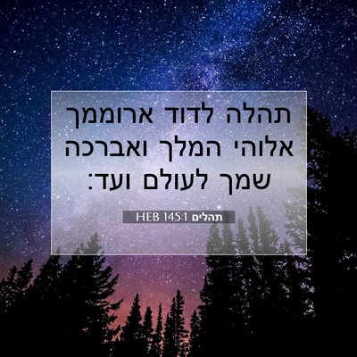 Picture 07 - תהלים 145:1 HEB - תהלה לדוד ארוממך אלוהי - Bible Verse Picture