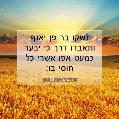 Picture 07 - תהלים 2:12 HEB - נשקו בר פן יאנף ותאבדו דרך - Bible Verse Picture