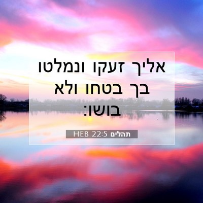 Picture 07 - תהלים 22:5 HEB - אליך זעקו ונמלטו בך בטחו - Bible Verse Picture