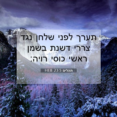 Picture 07 - תהלים 23:5 HEB - תערך לפני שלחן נגד צררי - Bible Verse Picture