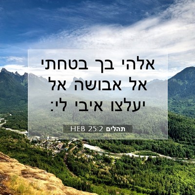 Picture 07 - תהלים 25:2 HEB - אלהי בך בטחתי אל אבושה אל - Bible Verse Picture