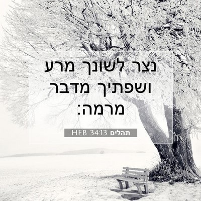 Picture 07 - תהלים 34:13 HEB - נצר לשונך מרע ושפתיך מדבר - Bible Verse Picture