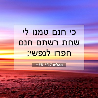 Picture 07 - תהלים 35:7 HEB - כי חנם טמנו לי שחת רשתם חנם - Bible Verse Picture