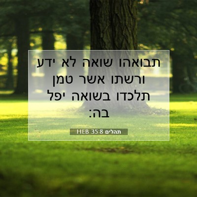 Picture 07 - תהלים 35:8 HEB - תבואהו שואה לא ידע ורשתו - Bible Verse Picture