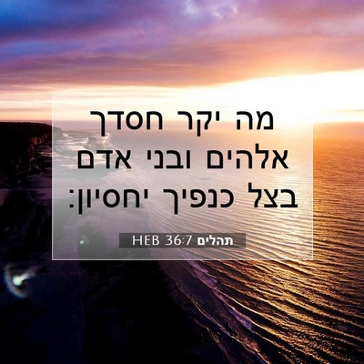 Picture 07 - תהלים 36:7 HEB - מה יקר חסדך אלהים ובני אדם - Bible Verse Picture