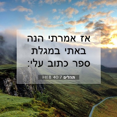 Picture 07 - תהלים 40:7 HEB - אז אמרתי הנה באתי במגלת ספר - Bible Verse Picture