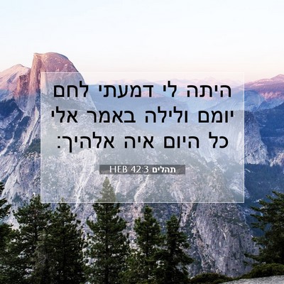 Picture 07 - תהלים 42:3 HEB - היתה לי דמעתי לחם יומם - Bible Verse Picture