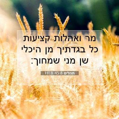 Picture 07 - תהלים 45:8 HEB - מר ואהלות קציעות כל בגדתיך - Bible Verse Picture