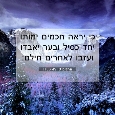 Picture 07 - תהלים 49:10 HEB - כי יראה חכמים ימותו יחד - Bible Verse Picture