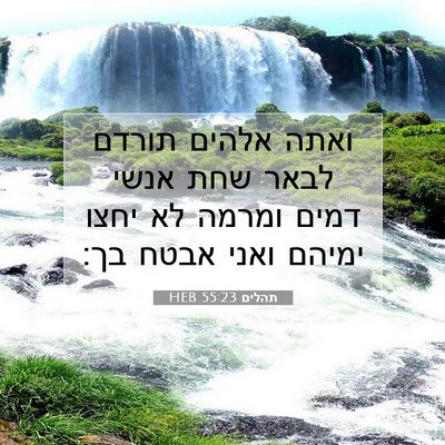Picture 07 - תהלים 55:23 HEB - ואתה אלהים תורדם לבאר שחת - Bible Verse Picture