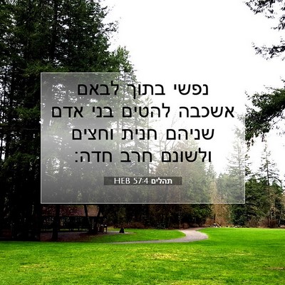 Picture 07 - תהלים 57:4 HEB - נפשי בתוך לבאם אשכבה להטים - Bible Verse Picture