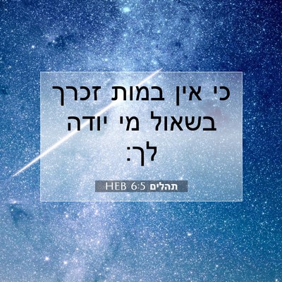 Picture 07 - תהלים 6:5 HEB - כי אין במות זכרך בשאול מי - Bible Verse Picture