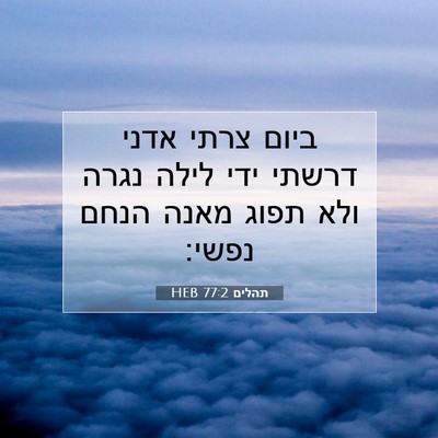 Picture 07 - תהלים 77:2 HEB - ביום צרתי אדני דרשתי ידי - Bible Verse Picture