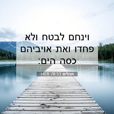 Picture 07 - תהלים 78:53 HEB - וינחם לבטח ולא פחדו ואת - Bible Verse Picture