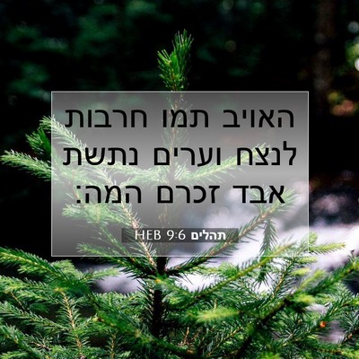 Picture 07 - תהלים 9:6 HEB - האויב תמו חרבות לנצח וערים - Bible Verse Picture