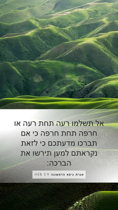 אגרת כיפא הראשונה 3:9 HEB Bible Verse Image